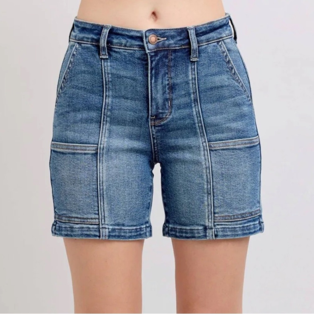 NWT Judy Blue High Waist Utility Denim Shorts - Classic Blue Sz M